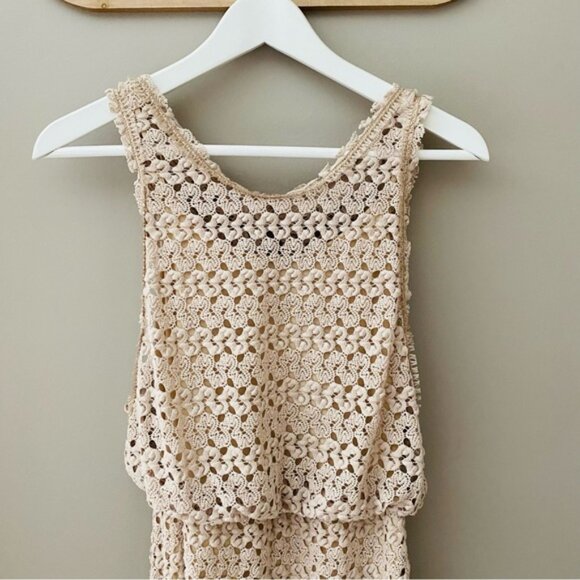 Free People Lily Crochet Lace Blouson Dress Tan Sz XS - Picture 2 of 9